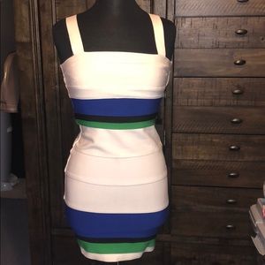 White/blue/green Bandage dress